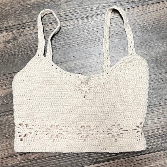 Free People Berkinette Crochet Bralette Crop Top Boho Festival Cream Brami XS S - Picture 4 of 9